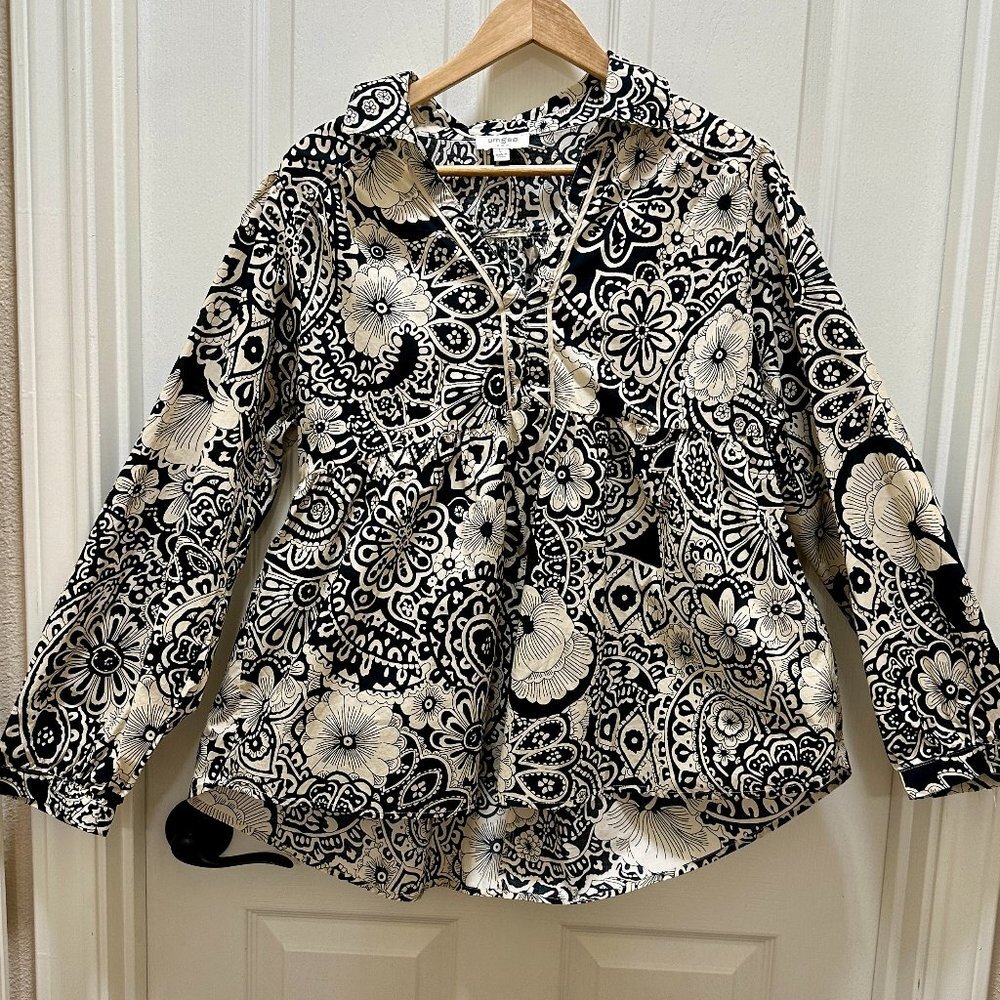 Umgee Women's Tunic Top Size L Mixed Floral Print Hi Low Hem Boho Chic Feminine